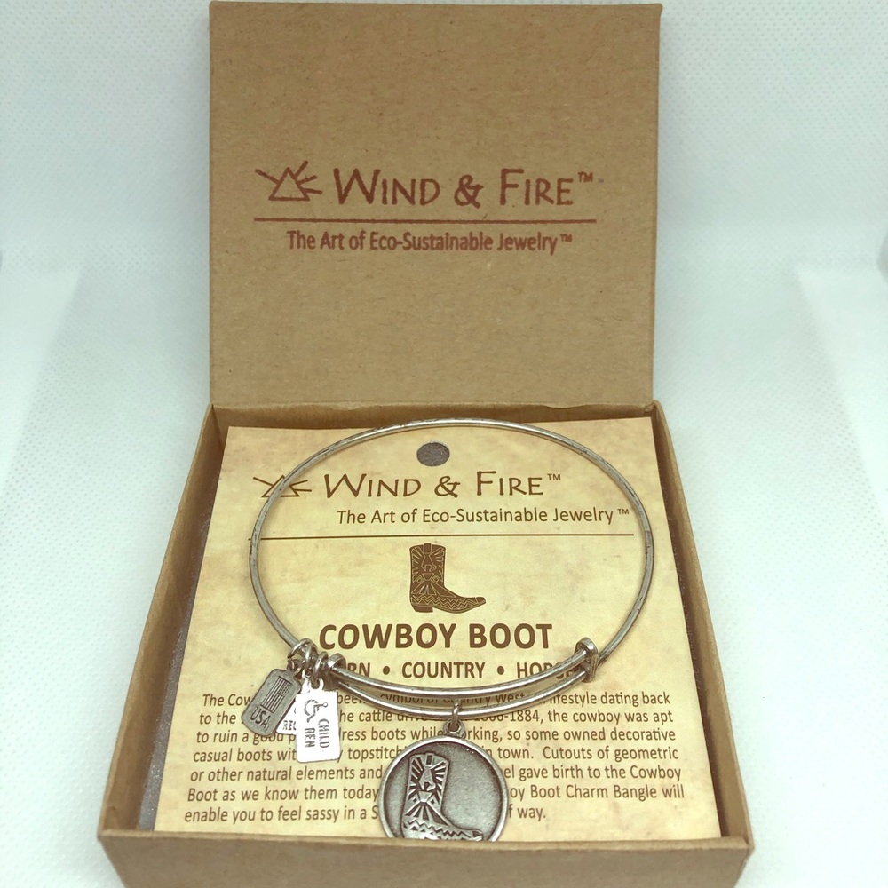 Wind & Fire cowboy boot silver tone bracelet